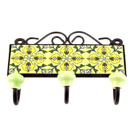 Pea Green And Forest Green Floral Tiles Hooks